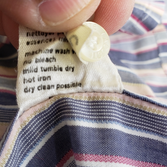 Lacoste Long Sleeve Mens 44  Button Up Dress Shirt Pinks Grays Striped Cotton - Picture 8 of 12